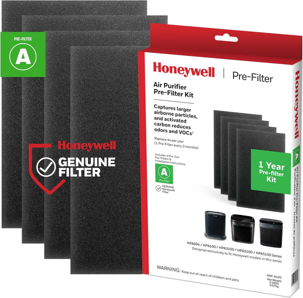 Honeywell HRF-A100 Air Purifier Pre Kit Filter, 4-Pack - Targets Dust, VOC, Pet, Kitchen, and Wildfire/Smoke Odors
