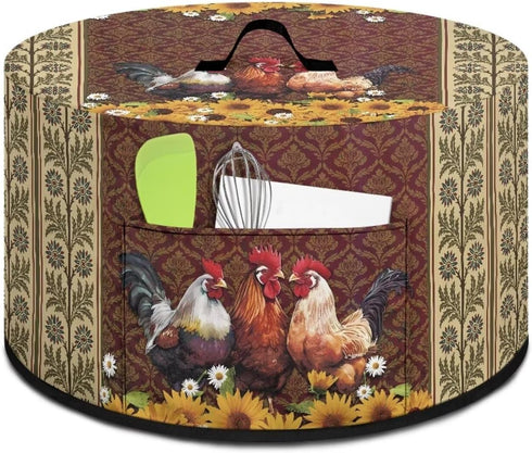 Roosters Small Kitchen Appliance Crock Pot Dust Cover Fits for Most 6 7 8 Quart Oval Slow Cooker with Pockets Top Handle for Kitchen Accessories by Cugasmaru