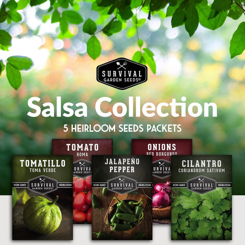 5 Variety Salsa Garden Seed Kit Seeds for Planting Tomato, Tomatillo, Onion, Jalapeo & Cilantro | Non-GMO Heirloom
