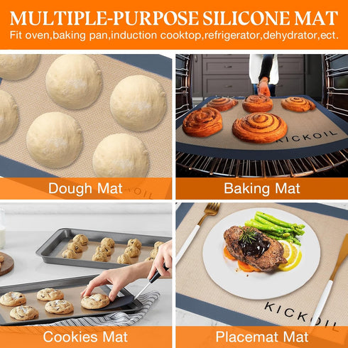 Silicone Baking Mat, Large Baking Sheets for Oven, 3 Pack, Reusable & Non Stick, Gray