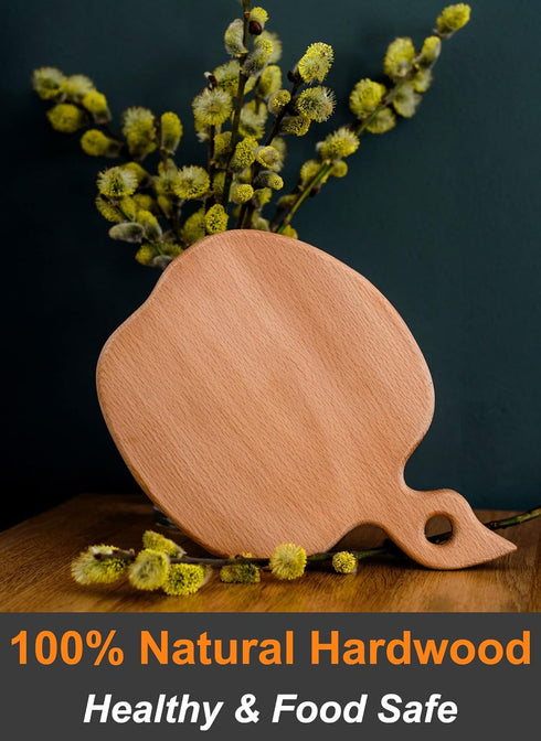 Apple-shaped Solid Wood Cutting Board with Handle for Fruit, Veggies, Cheese – Small Wooden Bread Board, Charcuterie