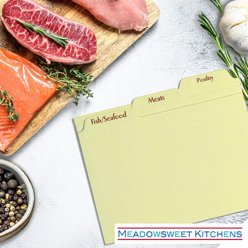 Meadowsweet Kitchens Recipe Card Box Tab Divider Set: Set of 9 Tab Dividers for 4x6 Recipe Cards