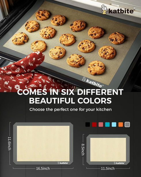 Silicone Baking Mat, Katbite Large Set of 3 - 2 Half Sheets (11 5/8" x 16 1/2") + 1 Quarter Baking Sheet, Nonstick