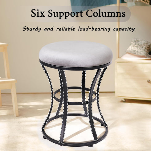 Vanity Stool, Grey Stools for Makeup Room, Round Ottoman Foot Stool, Velvet Footrest Vanity Chair for Bathroom