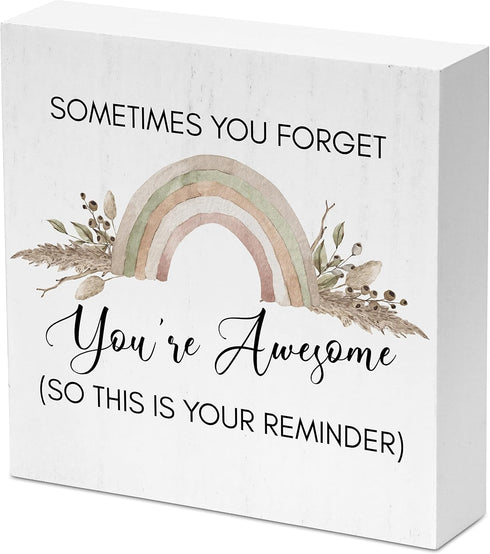 Boho Rainbow Theme Inspirational Desk Decor Wooden Box Sign - Motivational Table