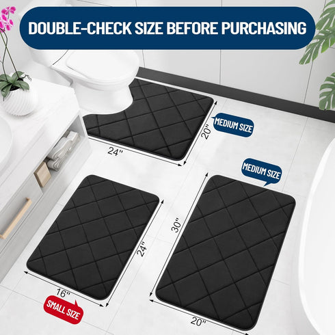 OLANLY Memory Foam Bath Mat 30x20, Ultra Soft Absorbent Bathroom Rug, Machine Washable Black Bath Carpet