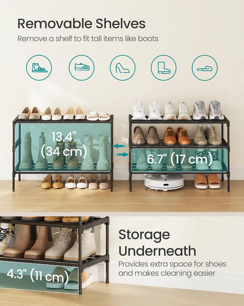 3-Tier Closet, 11.8 24.5 19.1 Inches, ULSA123BH01 SONGMICS Shoe Rack for Compact Metal Shoe Organizer Shelf