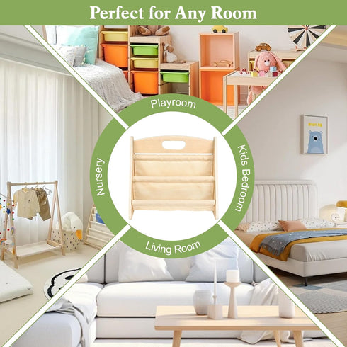 AZSKY Double-Sided Toddler Bookshelf for Kids, Montessori Bookshelf to Display Books, Sling Book Rack Organizer