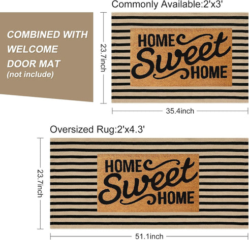 Black and Tan Outdoor Rug, 2x4.3 Striped Front Door Rug Cotton Hand-Woven Reversible Entryway Rugs Welcome Layered Doormat Porch Rugs for Entrance Decor Farmhouse Kitchen by LEEVAN
