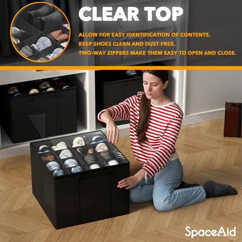 Closet, 2 Pack 16-32 SpaceAid Shoe Organizer for Foldable Shoe Storage Containers Baskets Boxes Bins w/Adjustable