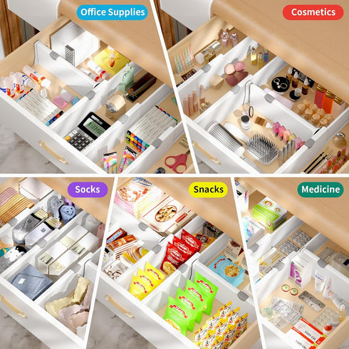 Drawer Dividers Organizer 6 Pack, Adjustable Separators 4" High Expandable from 11-17" for Bedroom, Bathroom, Closet,
