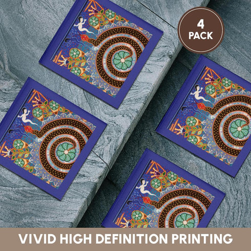 3dRose Folk Huichol Art, Ceramic Tile Coasters, Set of 4, Santa Fe, New Mexico-US32 JMR1118
