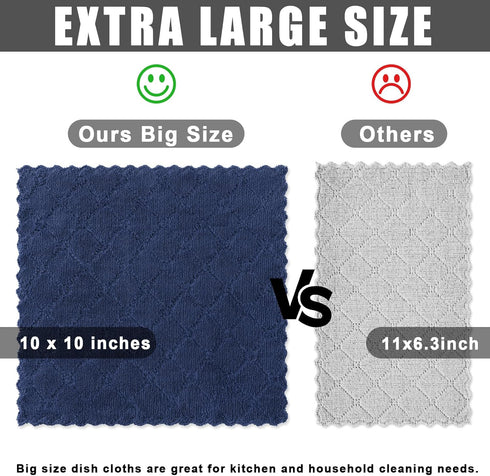 Homaxy 12 Pack Kitchen Dish Cloths, Super Soft and Absorbent Coral Velvet Dish Towels, Navy Blue