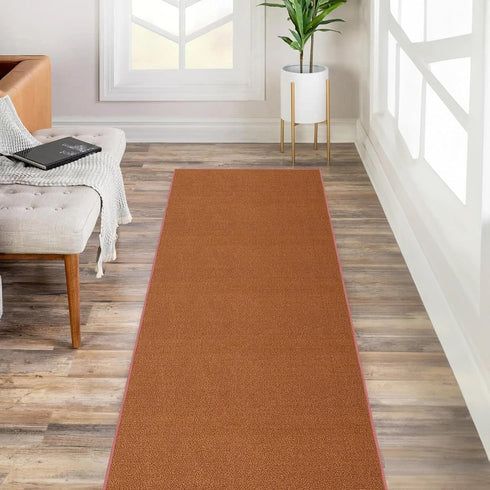 Kapaqua Custom Length Solid Color Runner Rug, Non-Slip Rubber Backing for Hallway, Stair, Kitchen, Living Room, Burnt