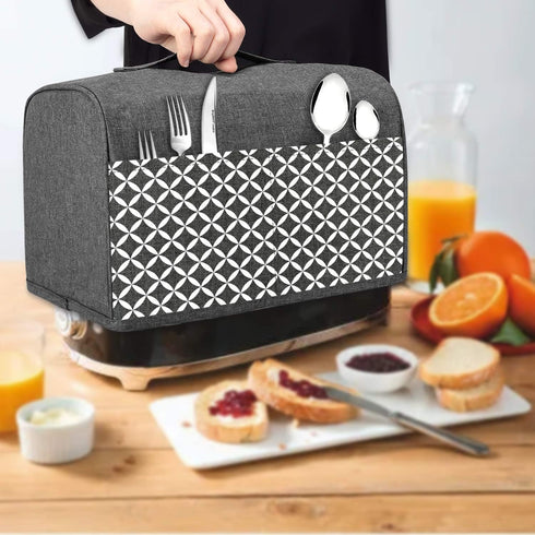 Yarwo Gray with Grid 2 Slice Toaster Cover, Nylon, Fits Most Standard 2 Slice Toasters, Pockets & Top Handle