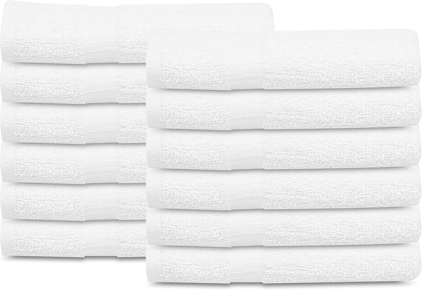 GOLD TEXTILES 12 Pcs New White (20x40 Inches) Cotton Blend Terry Bath