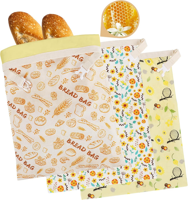 QHMCHLDZ 3-Pack Reusable Beeswax Bread Bags - Large 17x13 Inch for Sourdough &