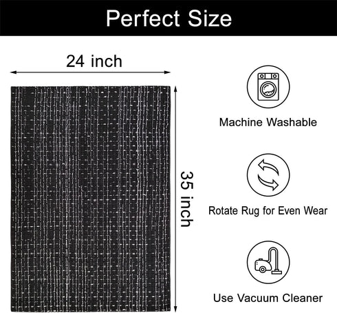Small Boho Rug 2 x 3 Cotton Washable Rugs, Black White Kitchen Runner for Indoor Outdoor Farmhouse Area Carpet