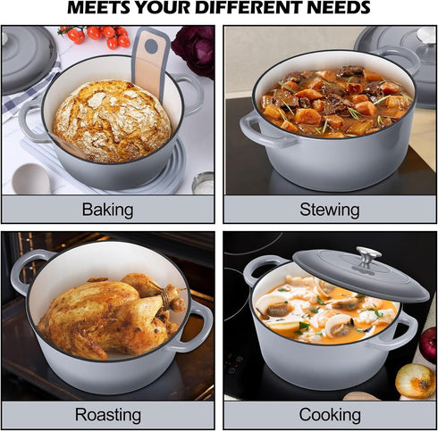 6QT Simmer TeamFar Enameled Cast Iron Dutch Oven, Nonstick Dutch Oven Pot with Lid & Dual Handles for Bread Baking