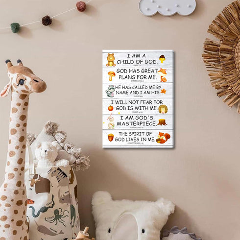 12x16in Scripture Canvas Wall Art for Kids Room Christian I Am a Child of God Bible Verse Wall Decor, Framed Religious