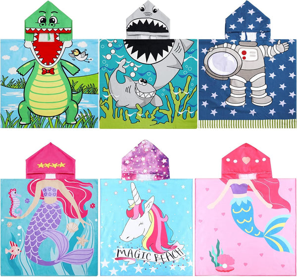 Oudain 6 Pcs Kids Hooded Towel Kids Bath Towels with Hood Microfiber