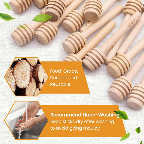HANSGO 20PCS Wooden Honey Dipper Sticks - 3 Inch Mini Honey Spoon Wand for Jar and Dispenser