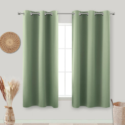 KOUFALL Green Curtains: Thermal Short Curtains for Kitchen Window Over Sink, 45 Inch Length, 2 Panels Set
