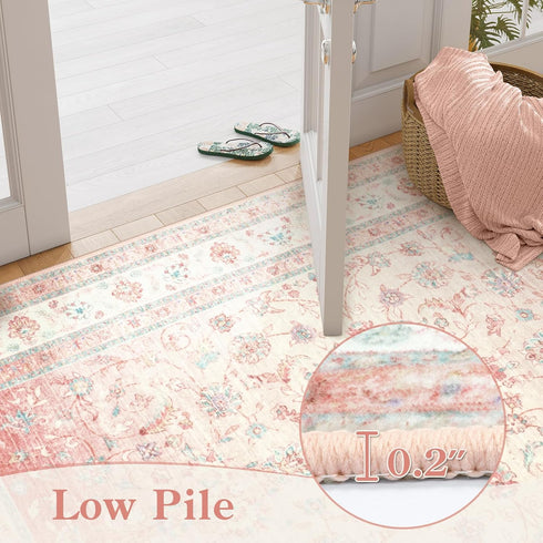 5x7, LIVEBOX Pink Area Rug Washable Living Room Rug, Pink Rugs for Bedroom Girls, Non Slip Vintage Floral Area Rugs