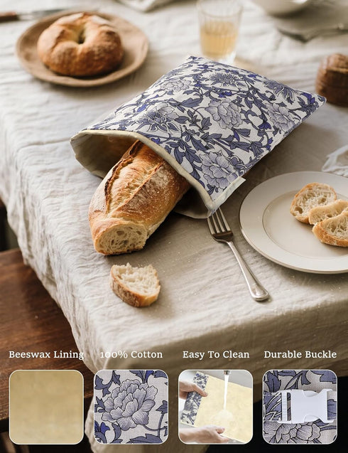 bomis 2 Pack Reusable Bread Bags for Homemade Bread, XL Cotton Beeswax Bag for Sourdough, Beeswax Bags, Sourdough