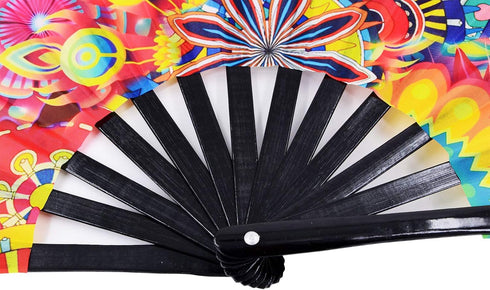 Amajiji Large Folding Hand Rave Fan, Popping Fan for Line Dancing, Party, Decoration, Festival (Dream Flower)
