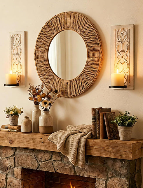 Set 2 Rustic Candle Sconces Wall Decor of - White Farmhouse Art Distressed Thickened Candles Shelf for Bathroom Bedroom
