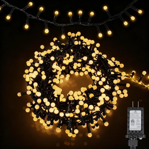 33FT 500LED Christmas Lights Plug in,Cluster String Lights with Timer and 8