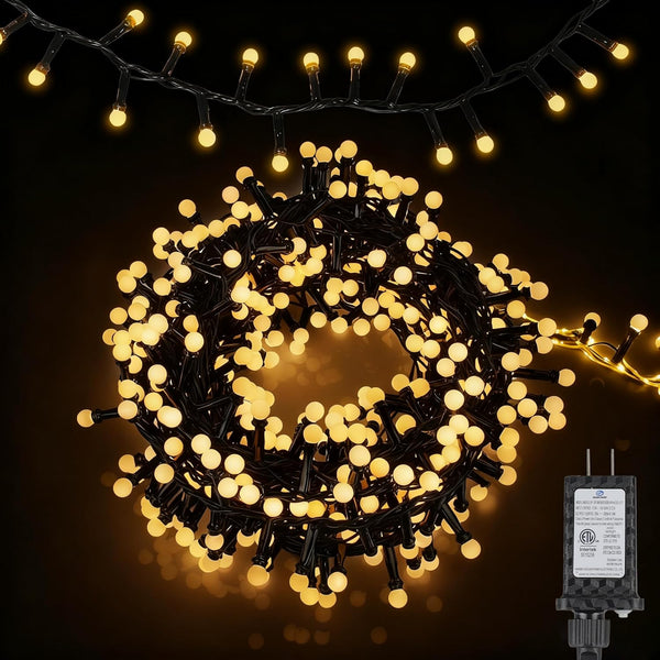 33FT 500LED Christmas Lights Plug in,Cluster String Lights with Timer and 8