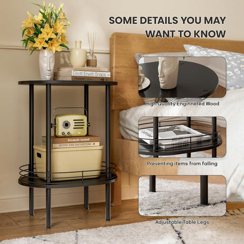 Storage,2-Tier Nursery,1 Small Modern Oval Side Table with Side Tables Living Room,Sturdy Nightstand for Small Space