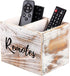 Rustic Whitewashed Wood Remote Control Holder, Two Slot Tabletop Organizer for Game Console, Mobile Phone, Living Room