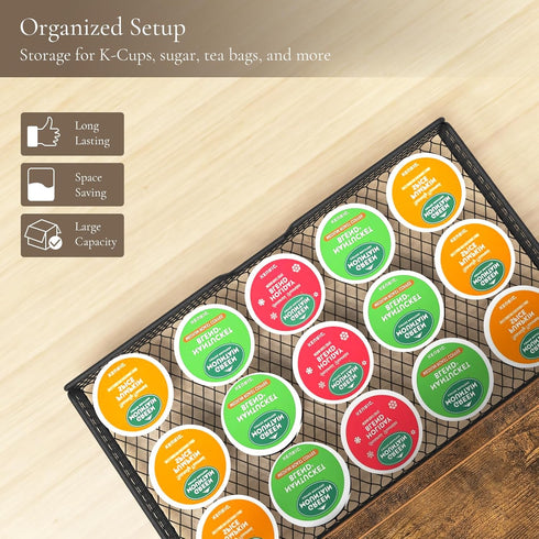 3 Countertop, 12 Coffee Bar Organizer, Tier Coffee Station Organizer for Mug Cup Holder Stand with Hooks, with K Cup