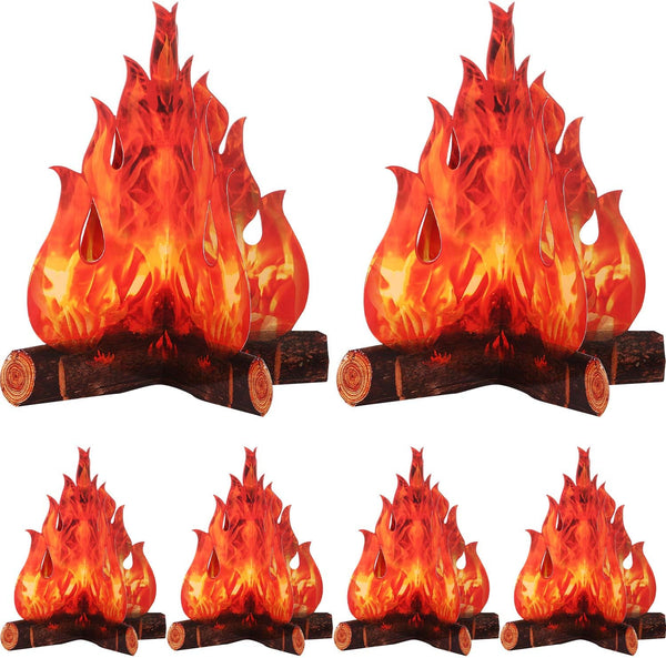 Boao 6 Set Fake Fire Camping Decoration, 3D Cardboard Campfire Centerpiece, Artificial Flames for Bachelorette Party