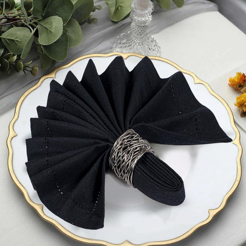 Cloth Napkins Set of 12, Cotton Dinner Napkins, Hemstitched Wedding Napkins, Machine Washable 18x18 Jet Black