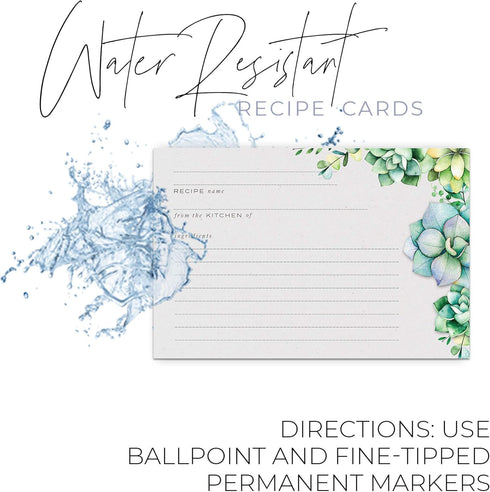 48 Succulents Recipe Cards, 4x6 inches, Water Resistant