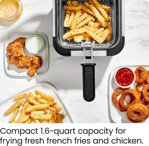 Chefman Fry Guy, Compact Deep Fryer with 1.6-Quart Capacity, Easy-View Window, Adjustable Temp Control, Stainless