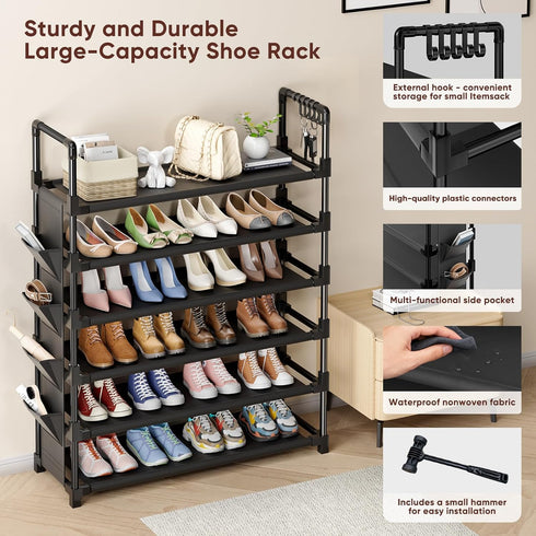 6 25-30 Closet,Entryway,Hallway,Dorm (6 Mavivegue Tier Shoe Rack for Pairs of Shoes,Metal Shoe Rack with Hook and Side