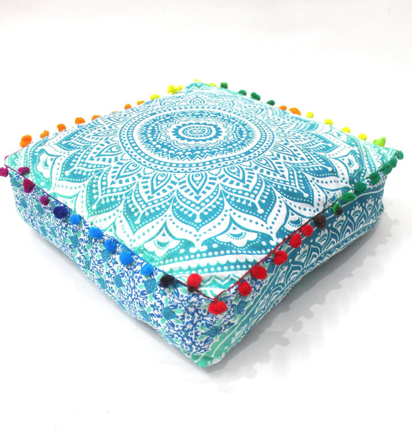 CRAFT KALA Green Ombre Large Hippie Mandala Meditation Floor Ottoman Pillow Cushion