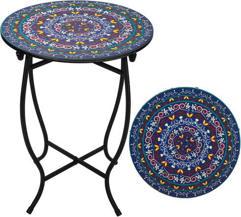 Weogot Outdoor Metal Side Tables, 14" Round Patio Side Table, Weather Resistant Metal