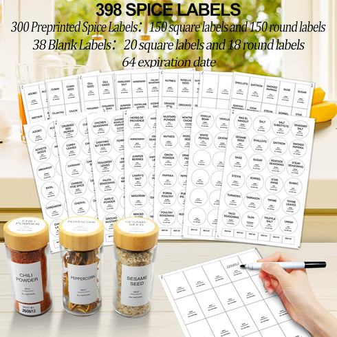 398 Labels-4oz 24 Set AISIPRIN Glass Spice Jars with Pcs,Round Seasoning Jars with Bamboo Airtight Lids,Spice Container