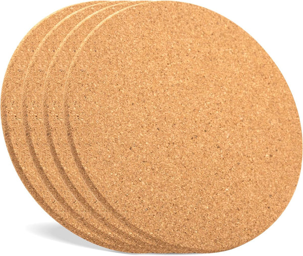 Cork Trivets for Hot Dishes, 4 Pack 8 Inch Heat Resistant Cork Pot Holder for Hot Pots and Pans, Thick Cork Coasters