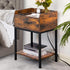 Lerliuo Nightstand with Charging Station, 3-Tier End Table with Storage Drawer, Modern Bedside Night Stand, Retro Brown