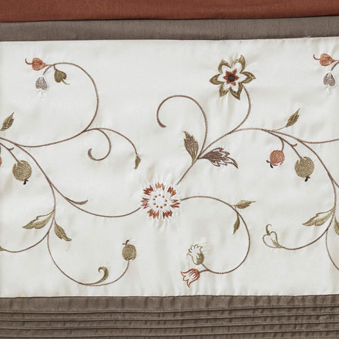 Madison Park Serene Embroidered Light Filtering Curtain Rod Pocket/Back Tab Single Panel Drape, 50x84, Spice