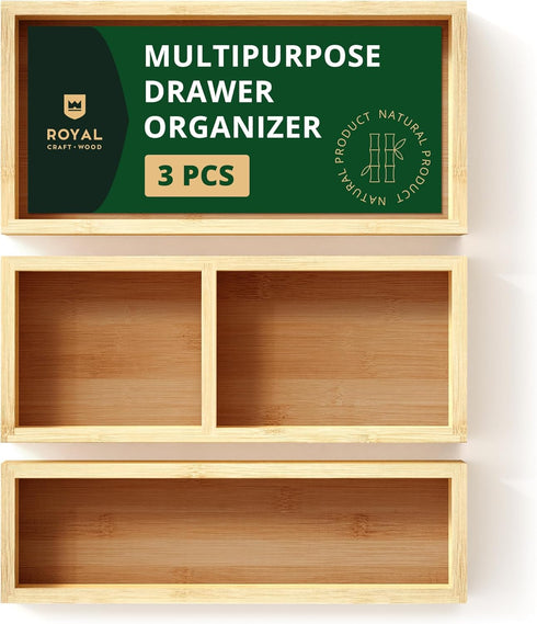 ROYAL CRAFT WOOD Luxury Bamboo Drawer Organizer - Multi-Use Storage Box Set for Kitchen, Bathroom, Office