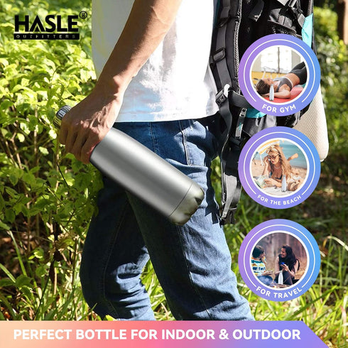HASLE OUTFITTERS 17oz Stainless Steel Water Bottles Bulk, Double Walled Vacuum Insulated, 4 Packs