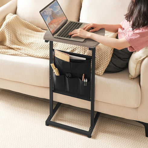 28.3" BG40SF01 HOOBRO C Shaped End Table, Side Table for Small Spaces, Couch Table with Storage Bag, Slide Under Sofa